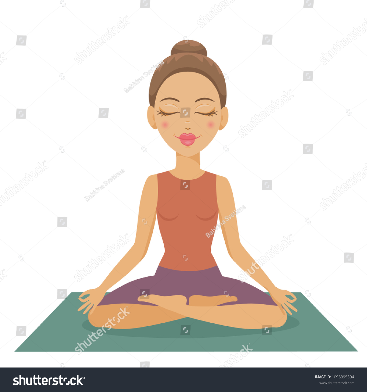 Vector Illustration Girl Character Sitting Meditation Stock Vector ...