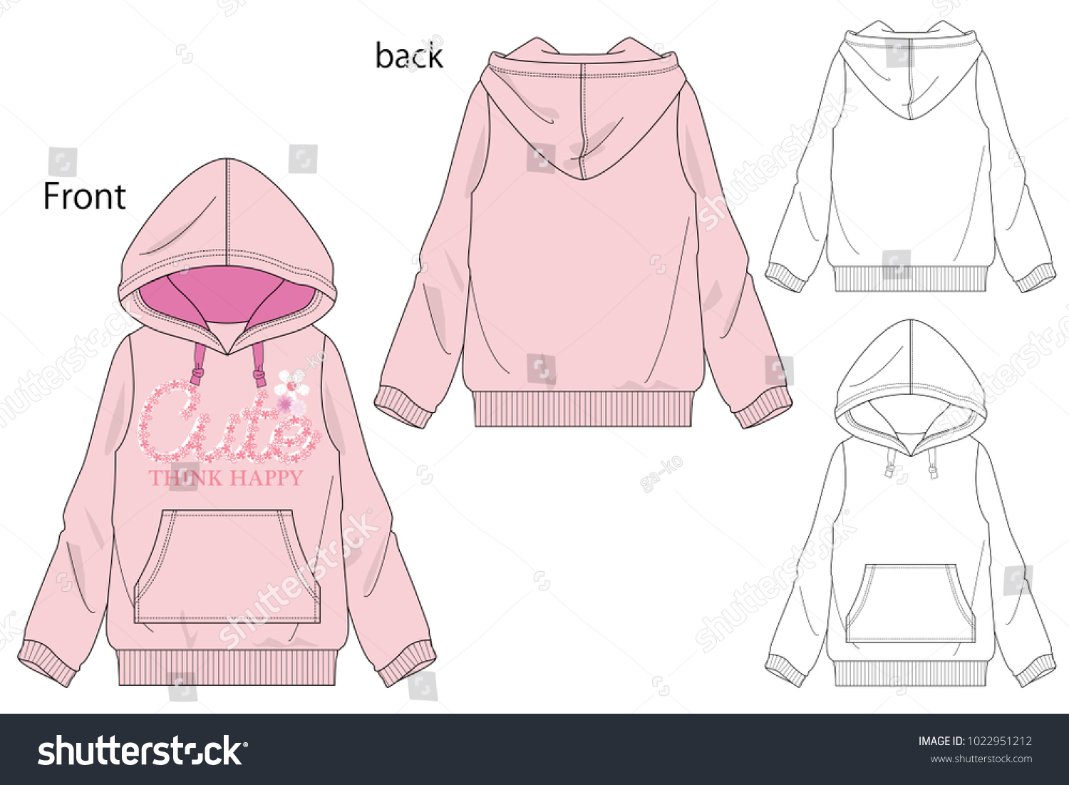 Hooded Sweatshirtの女の子のベクターイラスト 正面図と背面図 のベクター画像素材 ロイヤリティフリー