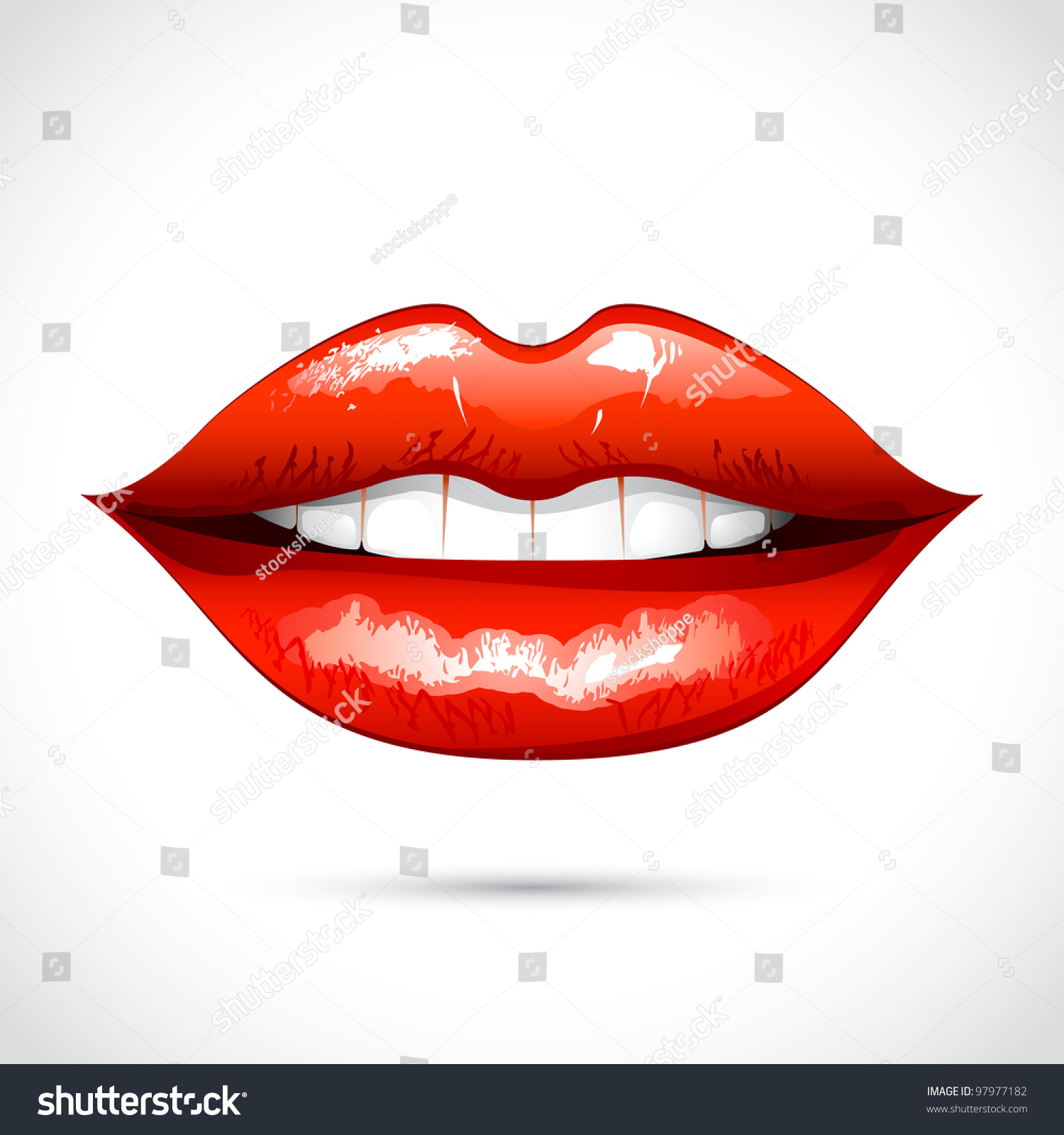 Vector Illustration Of Glossy Female Lips With Happy Teeth - 97977182 ...