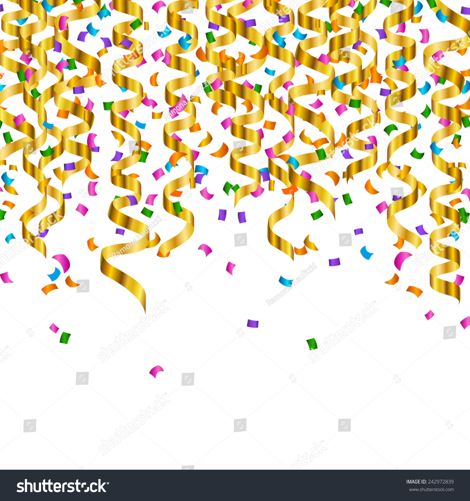 Vector Illustration Of Golden Party Streamers And Confetti Confetti