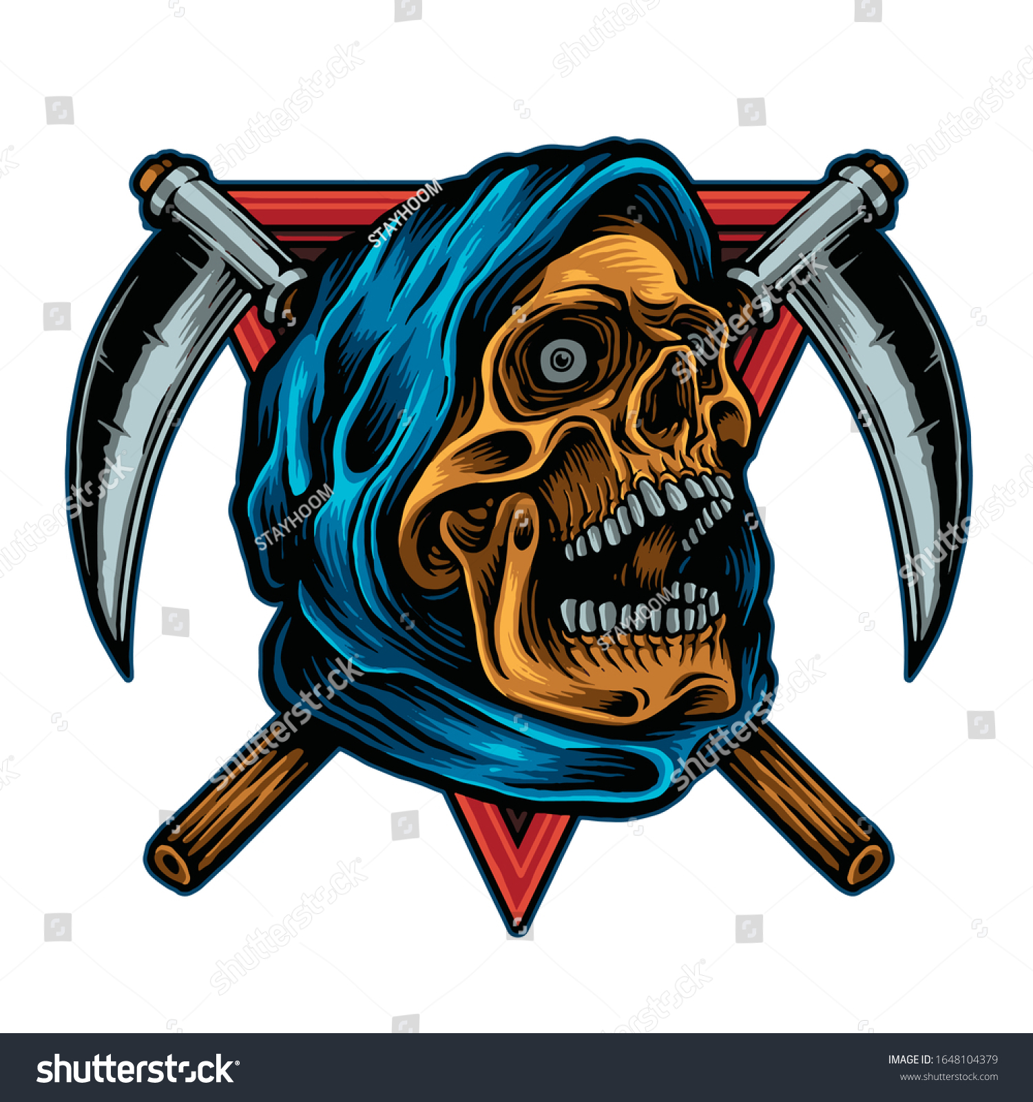 Vector Illustration Grim Reaper Skull Stock Vector (Royalty Free ...