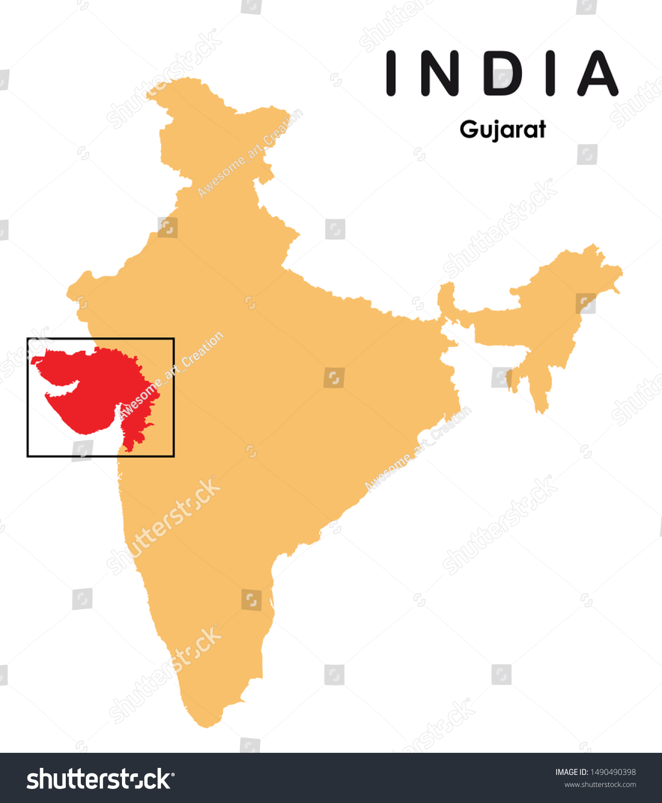 Gujrat In India Map Vector Illustration Gujarat India Map Stock Vector (Royalty Free)  1490490398 | Shutterstock
