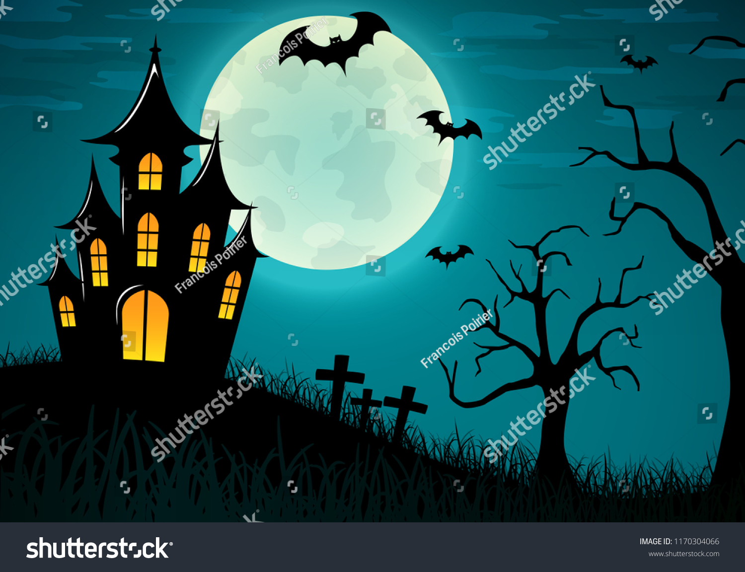 Vector Illustration Halloween Castle Background Design Stock Vector ...