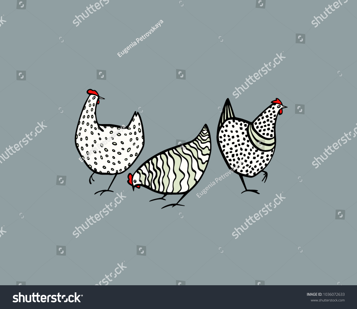 Vector Illustration Hand Drawn Chickens Beautiful Stock Vector (Royalty ...