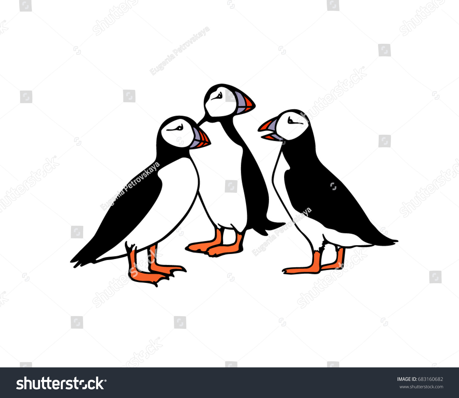 SVG of Vector illustration of  hand drawn cute atlantic puffins on white background. Funny puffin character, beautiful design elements. svg