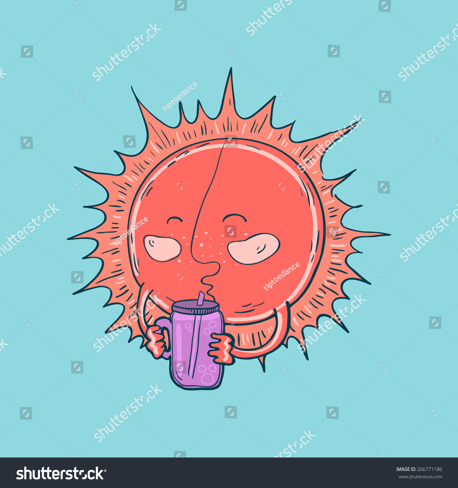 Vector Illustration Handdrawn Cute Cartoon Sun Stock Vector Royalty Free 266771186 6535