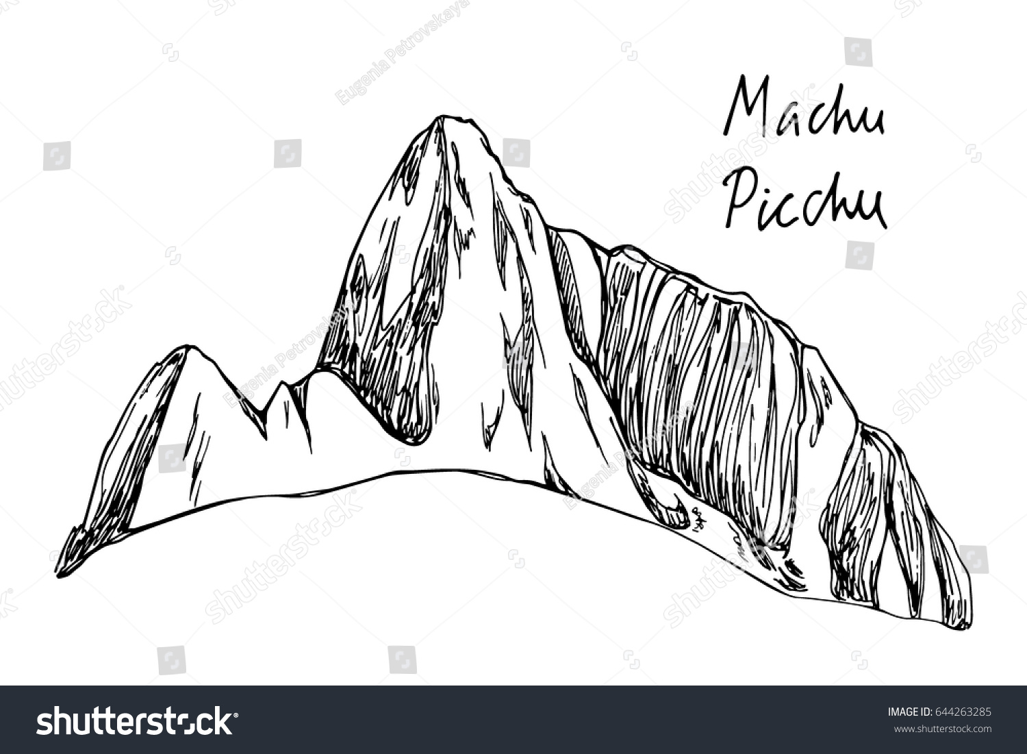 Vector Illustration Hand Drawn Machu Picchu Stock Vector 644263285