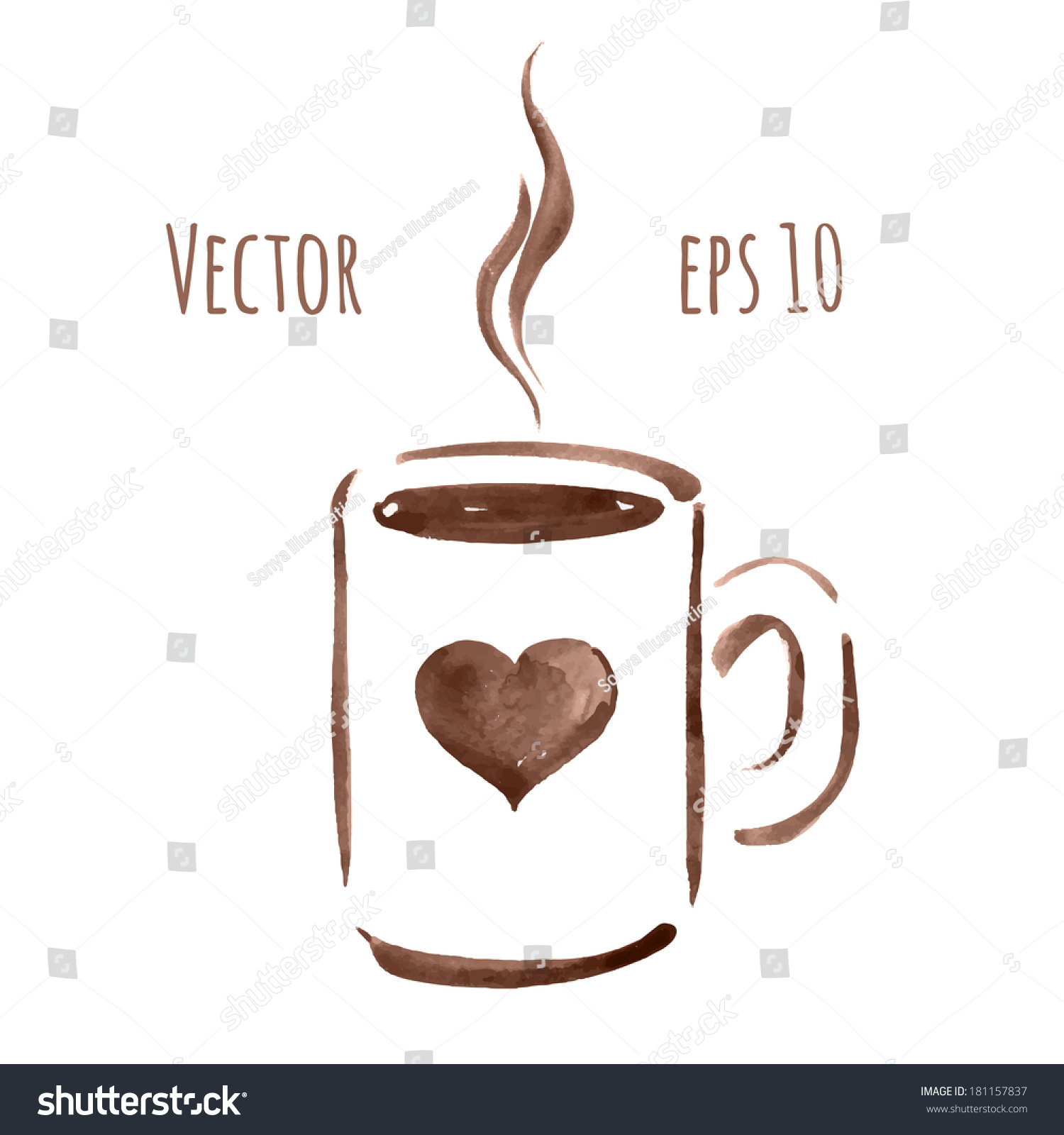 Vector Illustration Hand Drawn Watercolor Coffee Stock Vector Royalty Free