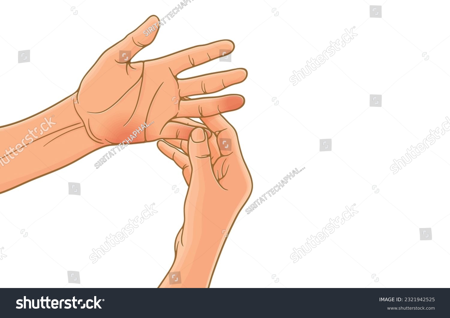SVG of Vector illustration of hand holding painful tip of pinky finger,ring finger,lower palm,peripheral neuropathy,raynaud’s disease,ulnar tunnel syndrome,office syndrome,isolated on white.Good hand health. svg