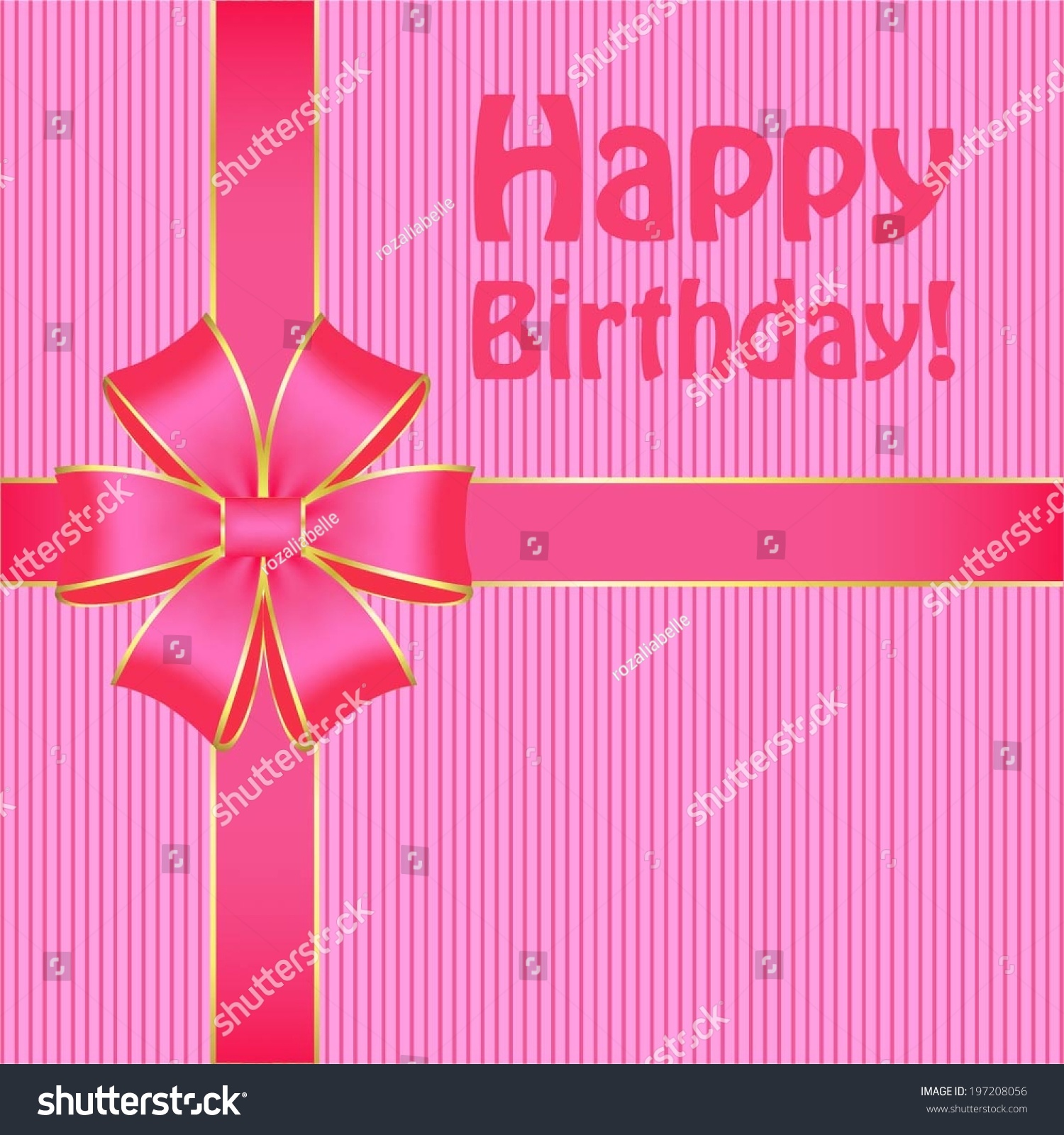 Vector Illustration Happy Birthday Pink Bow Stock Vector (Royalty Free ...