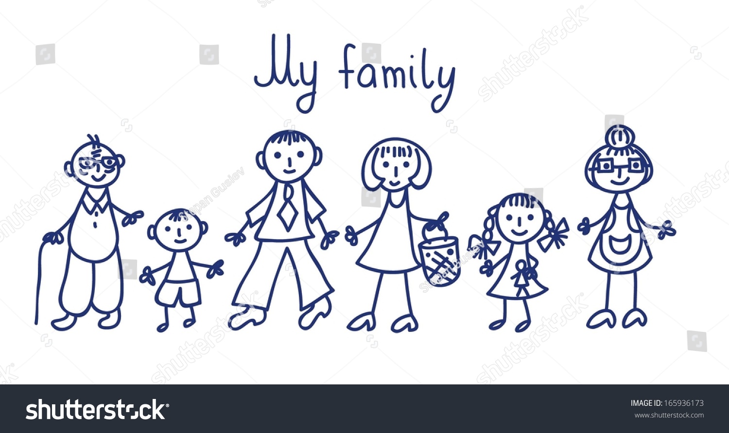 Vector Illustration Happy Family Childrens Drawings Stock Vector