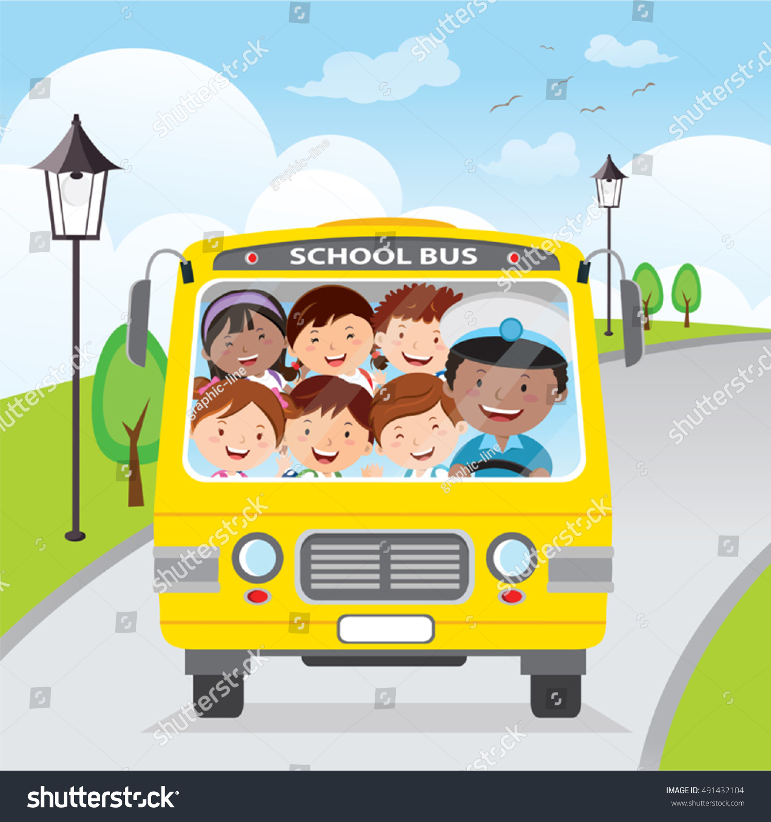 Vector Illustration Happy Kids Riding On Stock Vector (Royalty Free ...