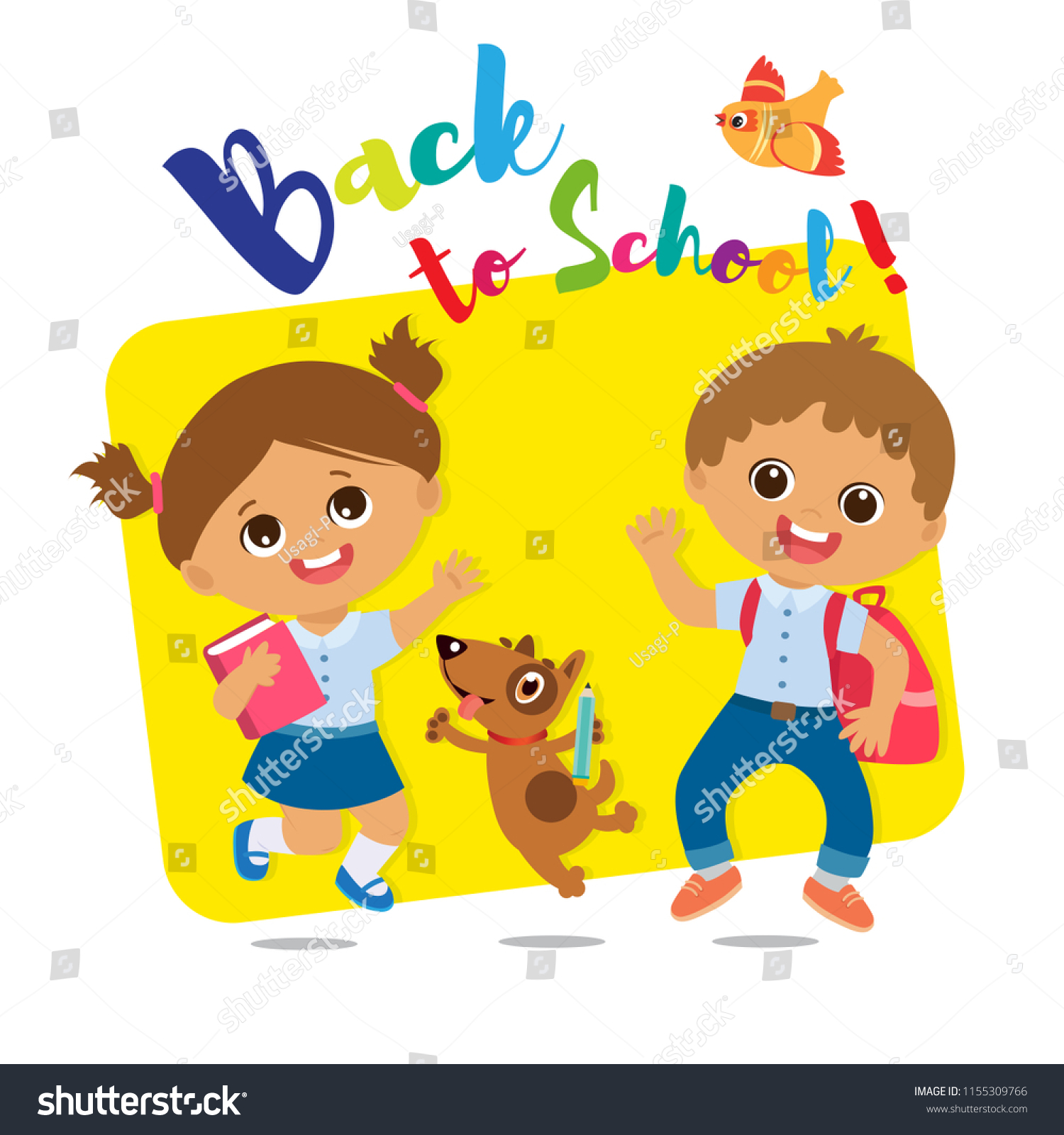 Vector Illustration Happy School Kids Go Stock Vector Royalty Free