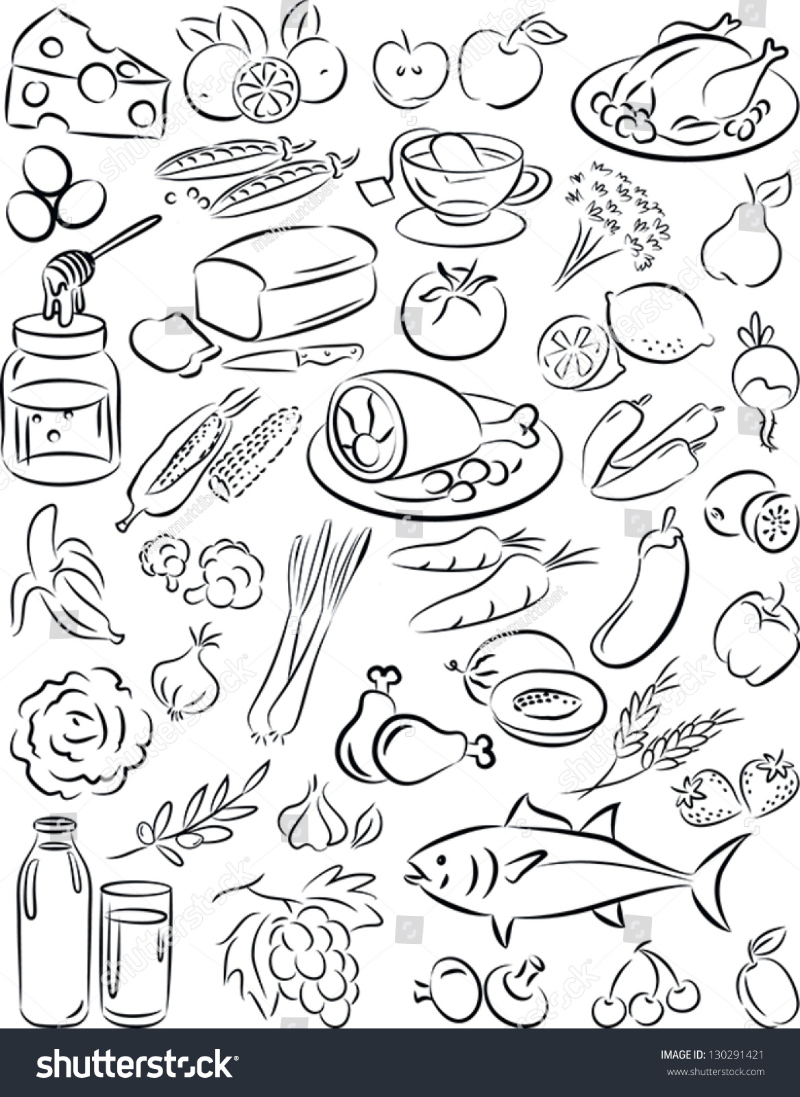 Vector Illustration Healthy Food Collection Black Stock Vector ...