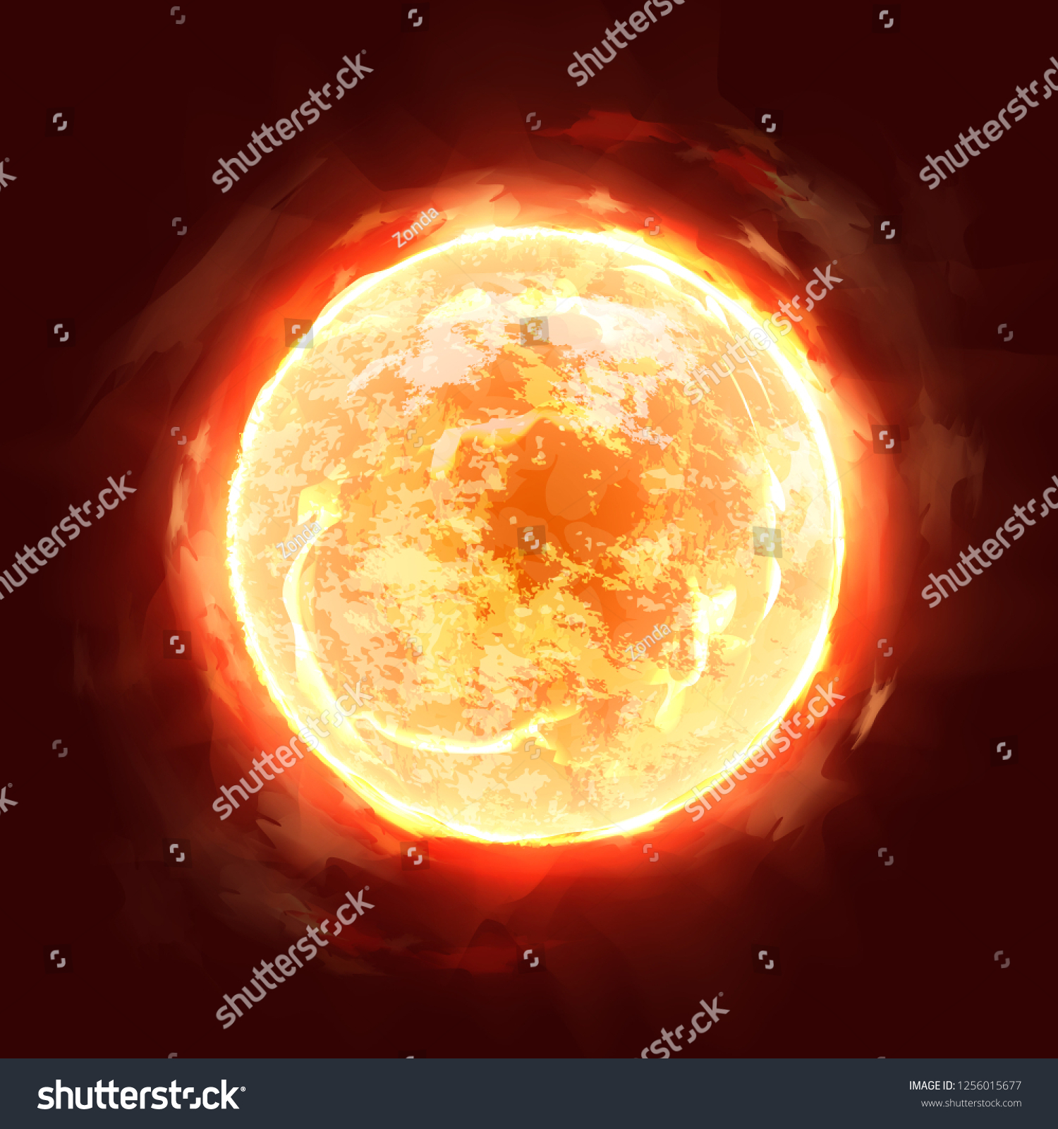 Vector Illustration Huge Realistic Sun Fire Stock Vector (Royalty Free ...