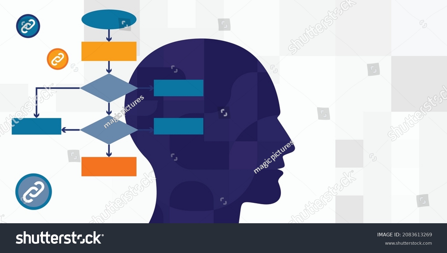 Vector Illustration Human Head Algorithm Thinking Stock Vector (Royalty ...