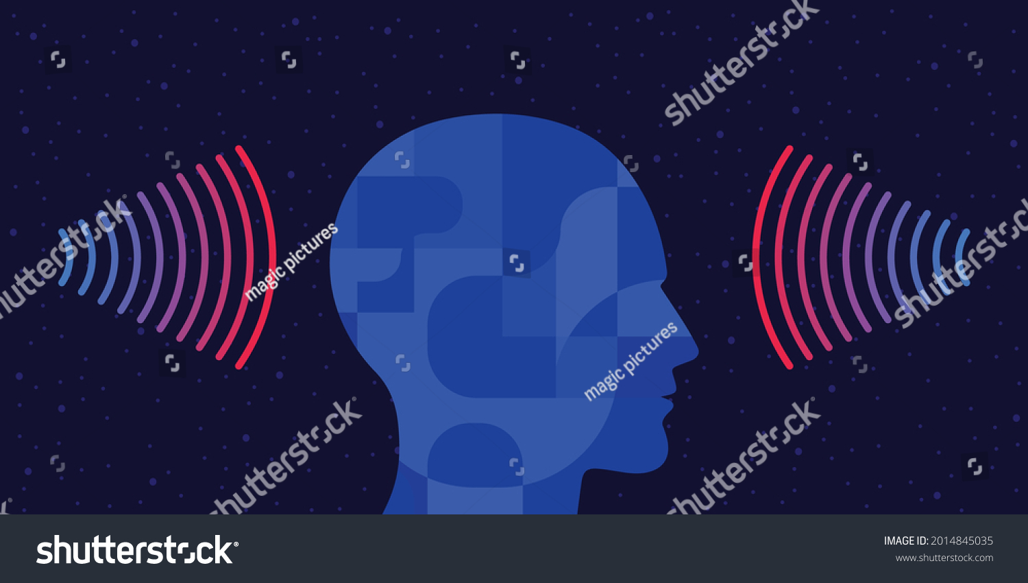 SVG of vector illustration of human head and sound waves for calming down rhythms and meditation svg