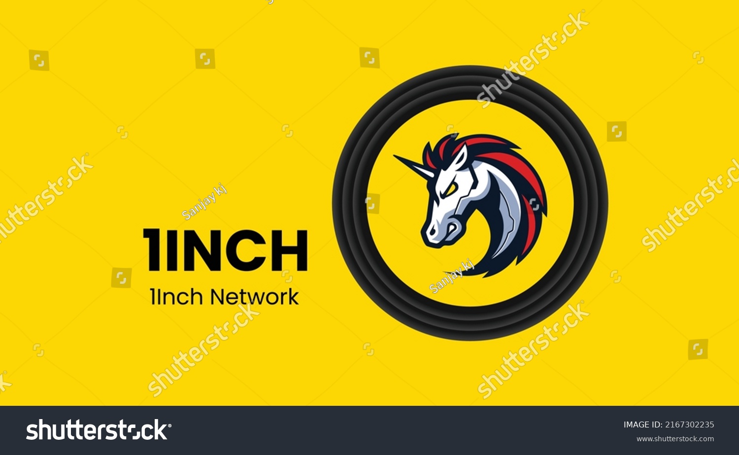 SVG of Vector illustration of 1inch network, 1INCH crypto currency logo on yellow background with copy space. 1inch network, 1INCH cryptocurrency token logo or symbol banner. svg