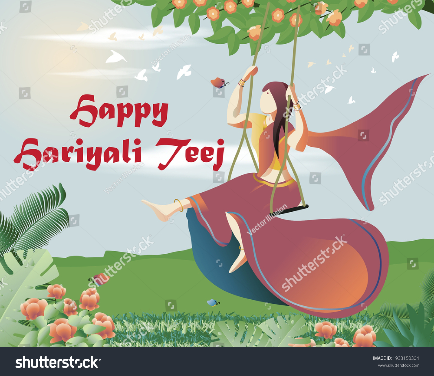 Vector Illustration Indian Festival Hariyali Teej Stock Vector (Royalty ...