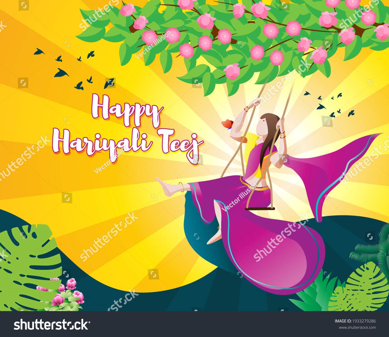 Vector Illustration Indian Festival Hariyali Teej Stock Vector (Royalty ...