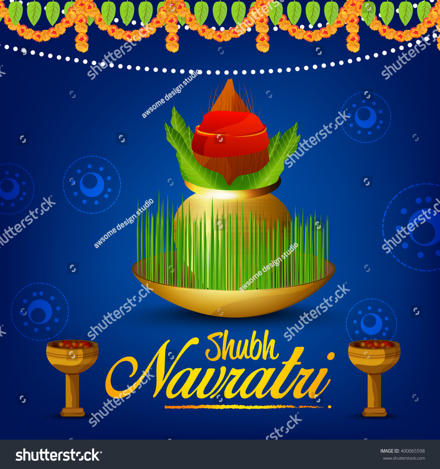 Vector Illustration Of Indian Festival Navratri Celebration Kalash ...