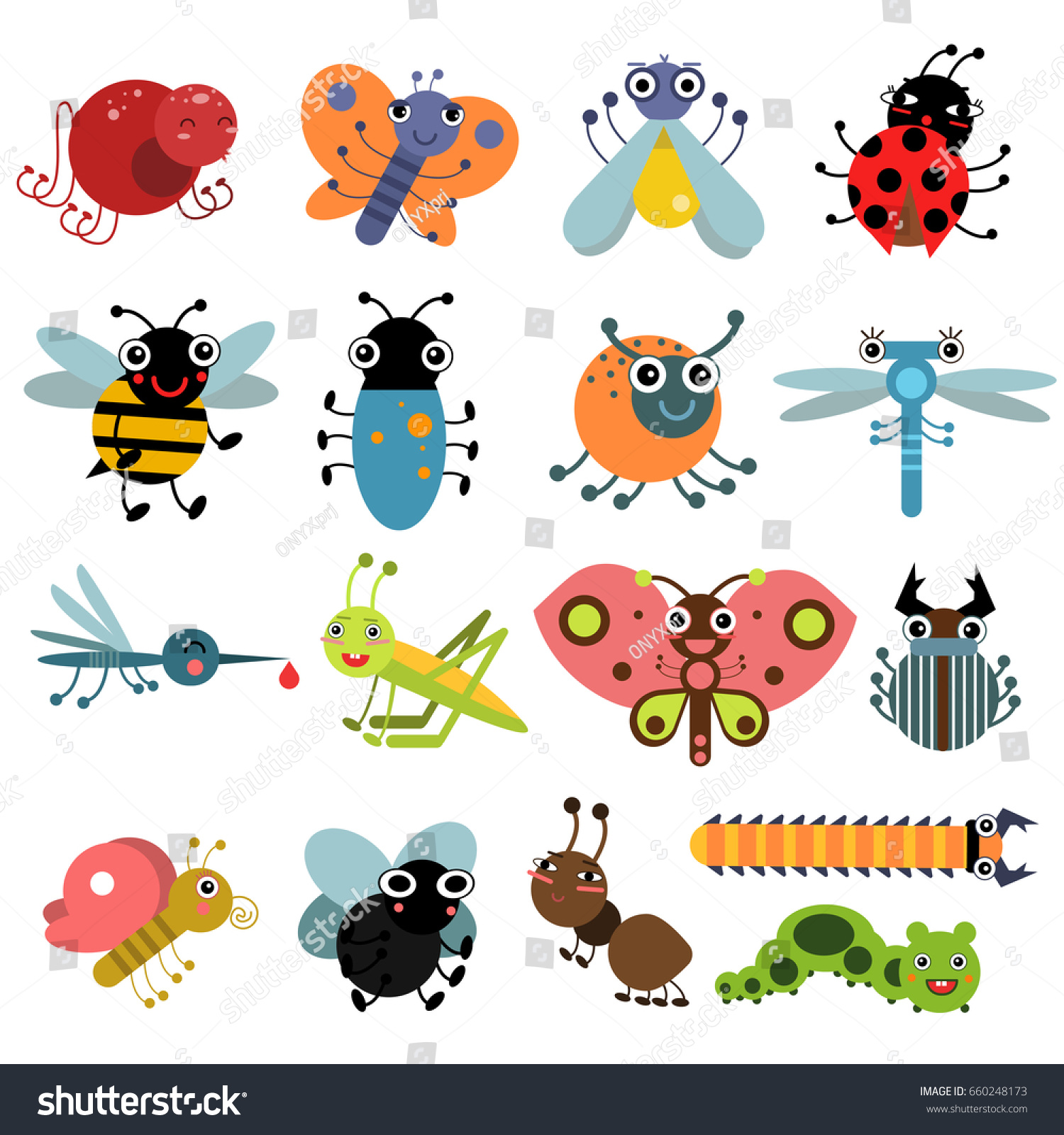 Vector Illustration Insects Bugs Characters Set Stock Vector (Royalty ...