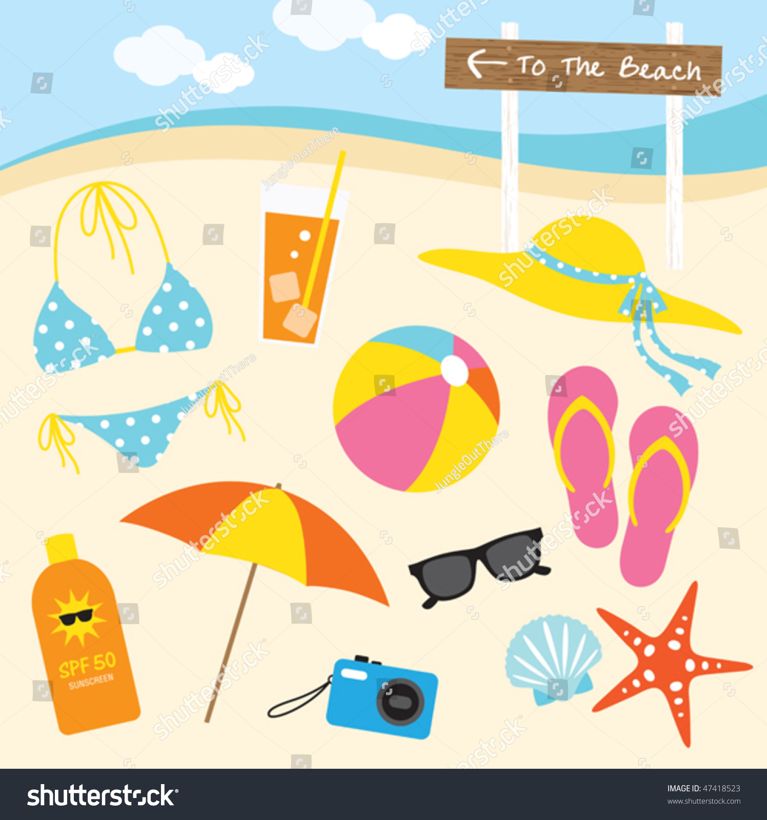 Vector Illustration Items Related Beach Activities Stock Vector ...