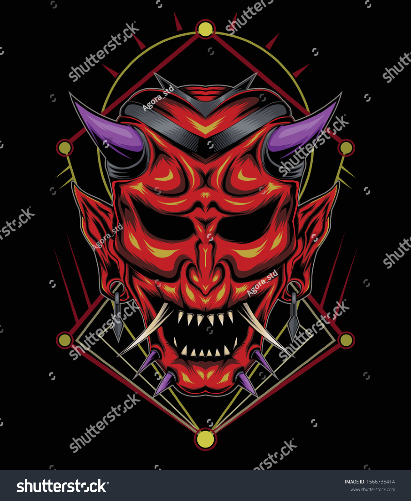 18x18 Multicolor CC Japan Harajuku Aesthetic Oni Demon Mask Japanese Samurai Warrior Devil Throw Pillow