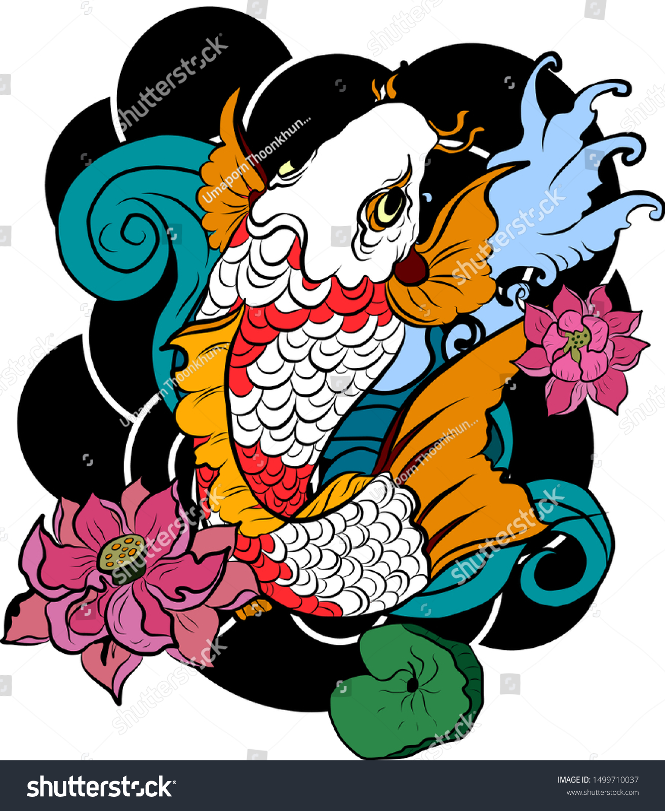 Vector Illustration Japanese Koi Fish Tattoo Stock Vector Royalty Free 1499710037
