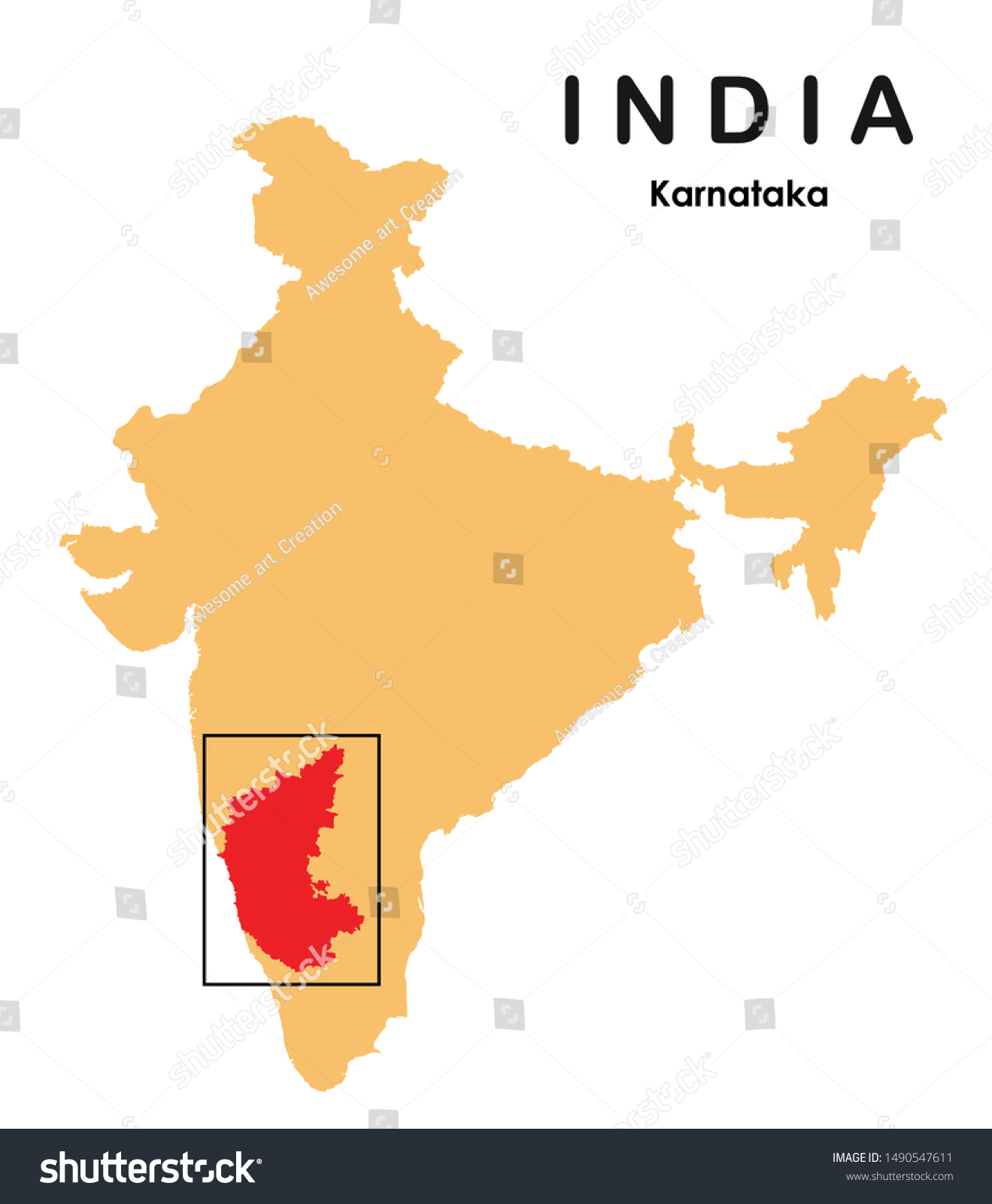 India Map Karnataka Map Vector Illustration Karnataka India Map Stock Vector (Royalty Free)  1490547611 | Shutterstock