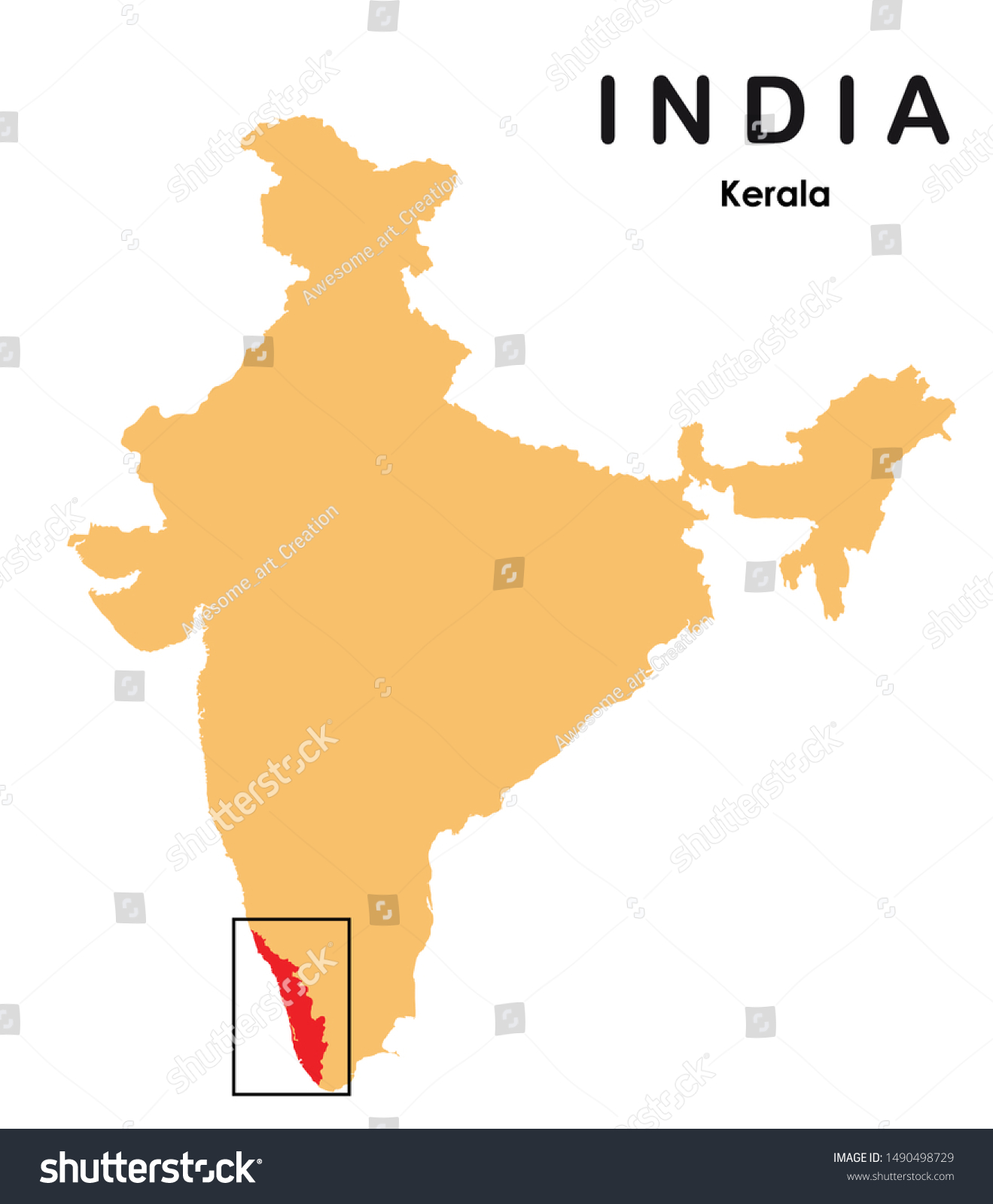 Location Of Kerala In India Map Vector Illustration Kerala India Map Stock Vector (Royalty Free) 1490498729  | Shutterstock