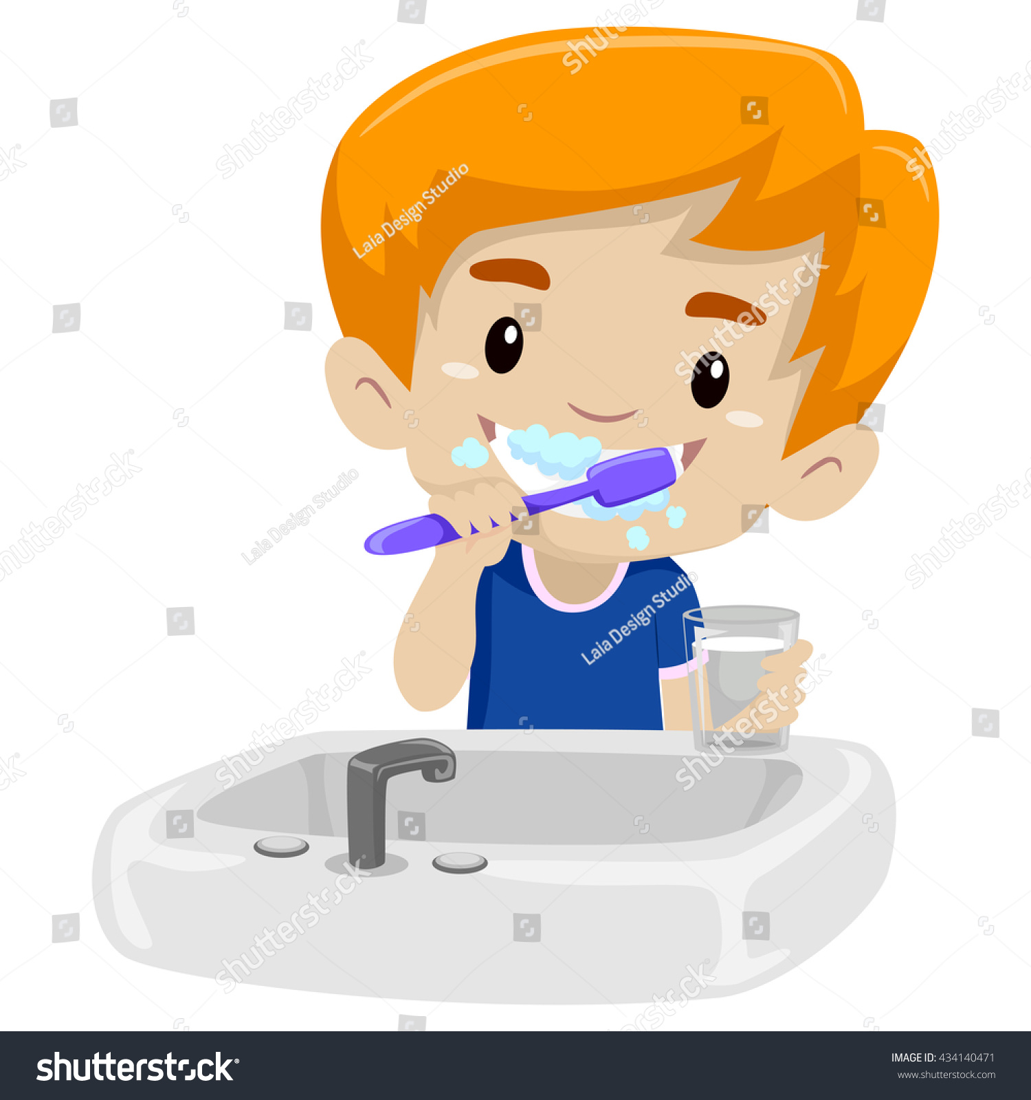 Vector Illustration Kid Boy Brushing Her Stock Vector (Royalty Free ...