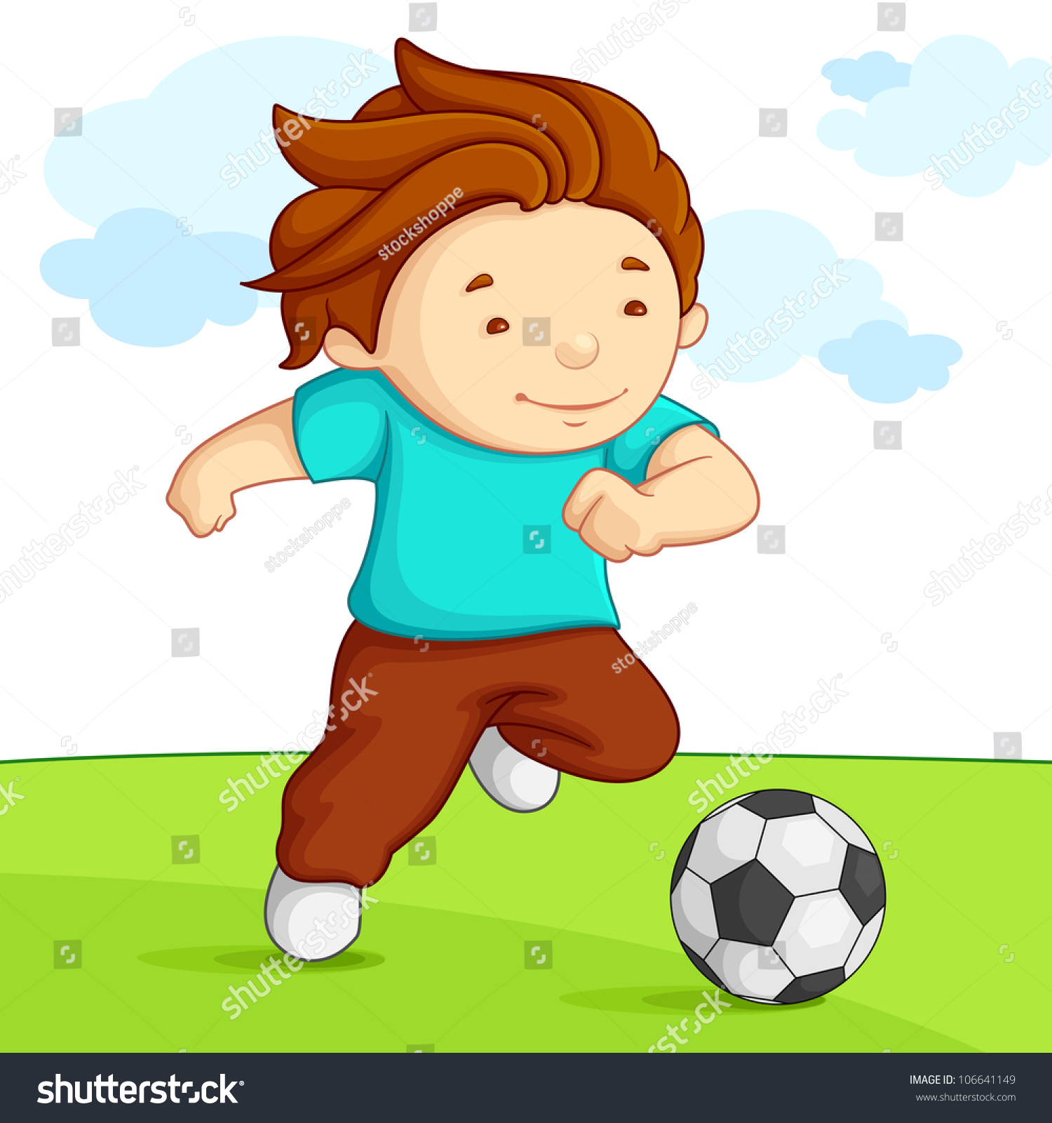 Vector Illustration Of Kid Playing Soccer In Playground - 106641149 ...