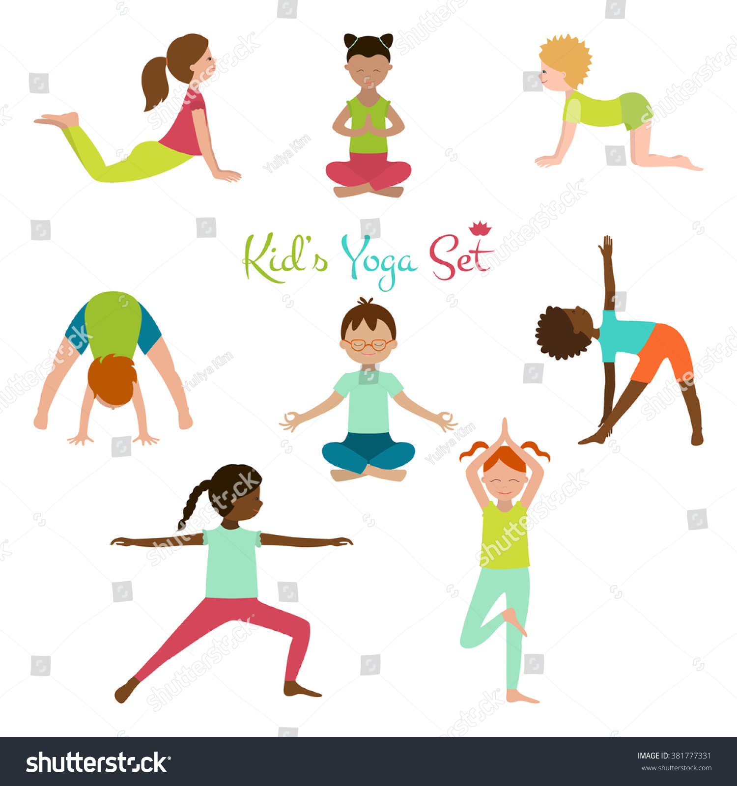 Vector Illustration Of Kid Yoga Collection. Yoga Poses Of Kid. Cute Kid ...