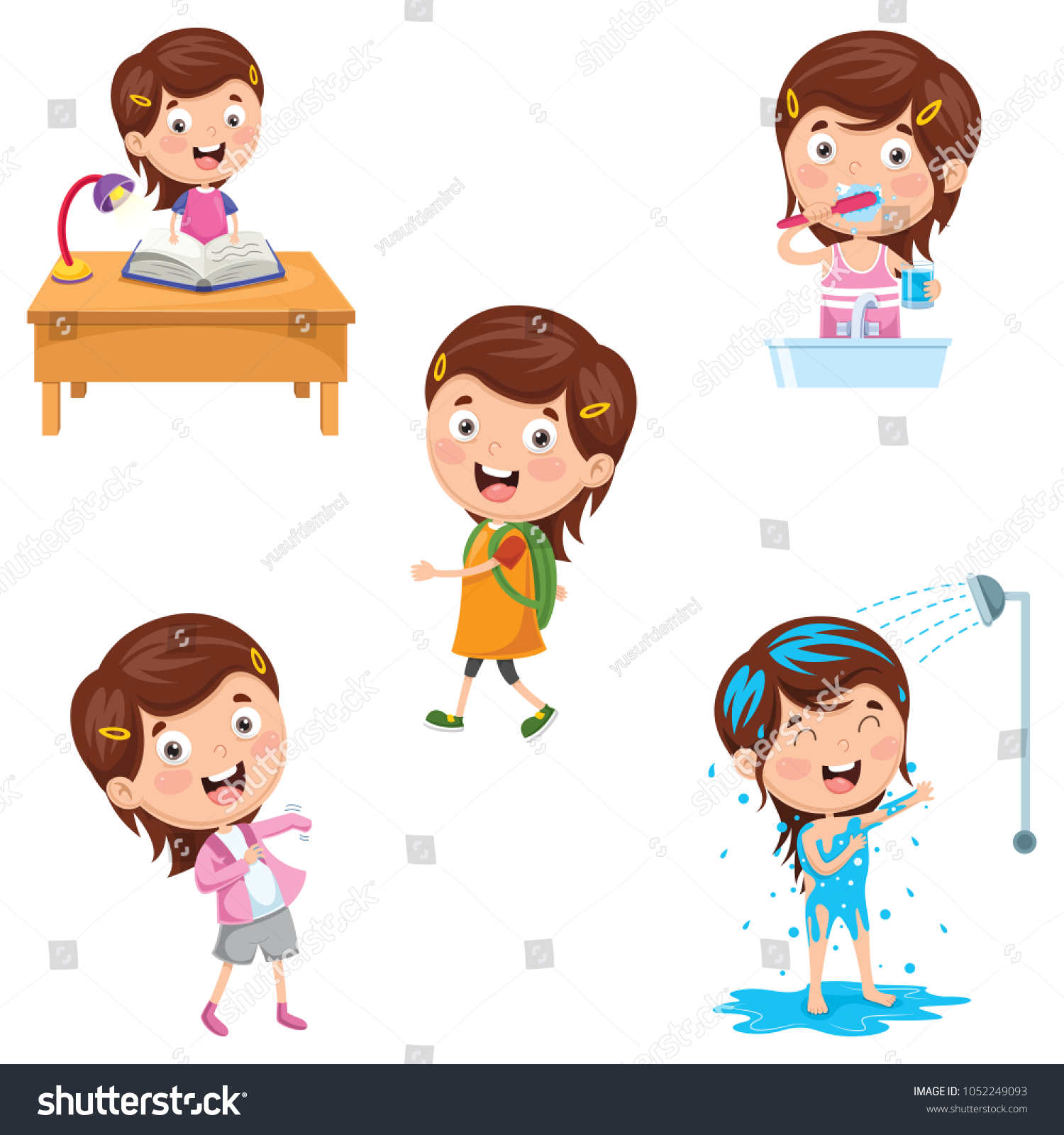 Vector Illustration Kids Daily Routine Activities Stock Vector Royalty