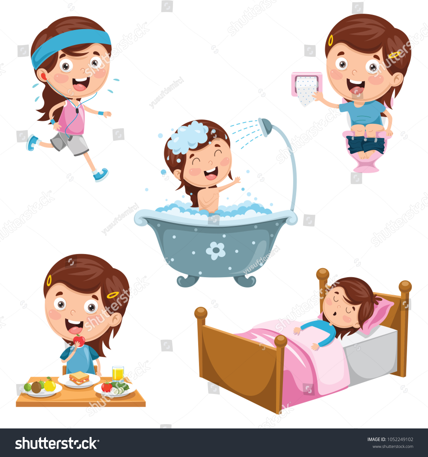 Vector Illustration Kids Daily Routine Activities Stock Vector (Royalty ...