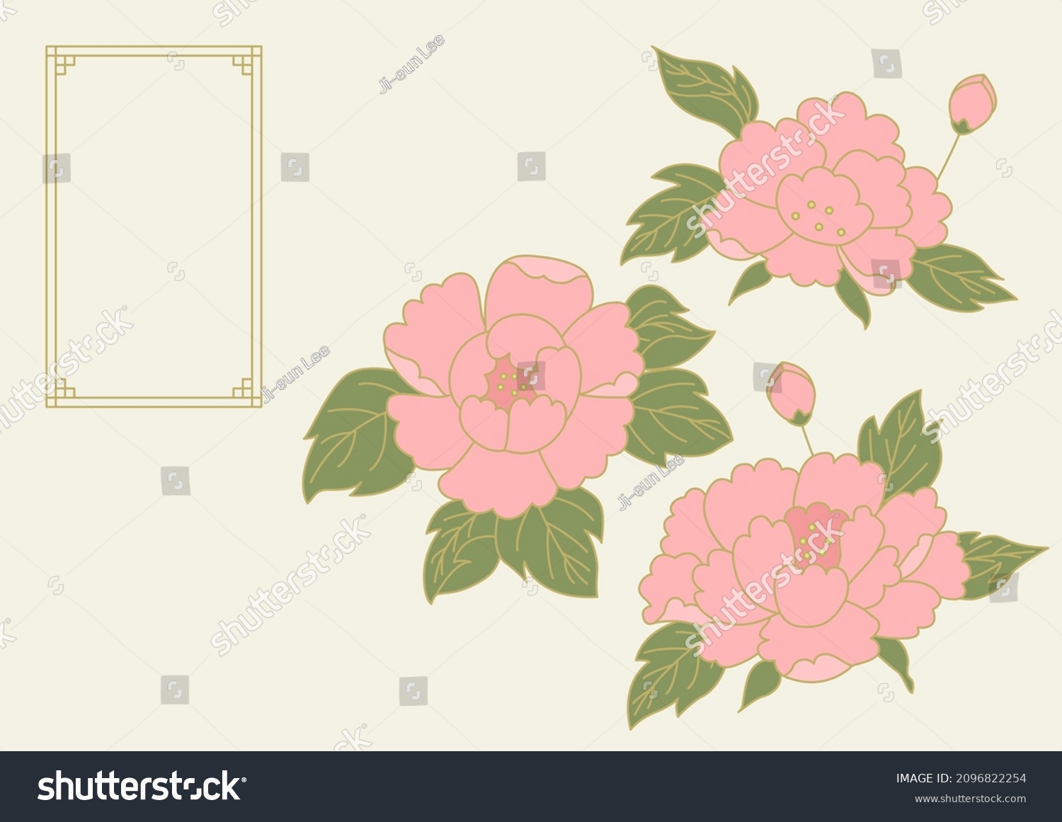 Vector Illustration Korean Traditional Painting Peony Stock Vector ...