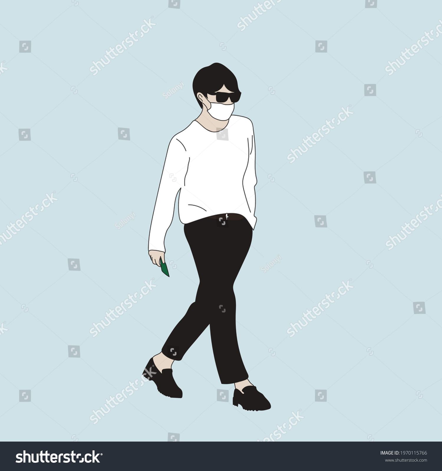 SVG of Vector illustration of Kpop street fashion. Street idols of Koreans. Kpop men's fashion idol. A guy in black pants and a white sweatshirt. svg