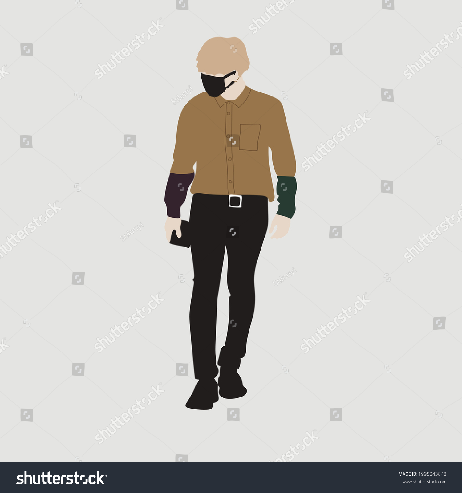 SVG of Vector illustration of Kpop street fashion. Street idols of Koreans. Kpop men's fashion idol.A guy in black jeans and a shirt with a mask on his face. svg