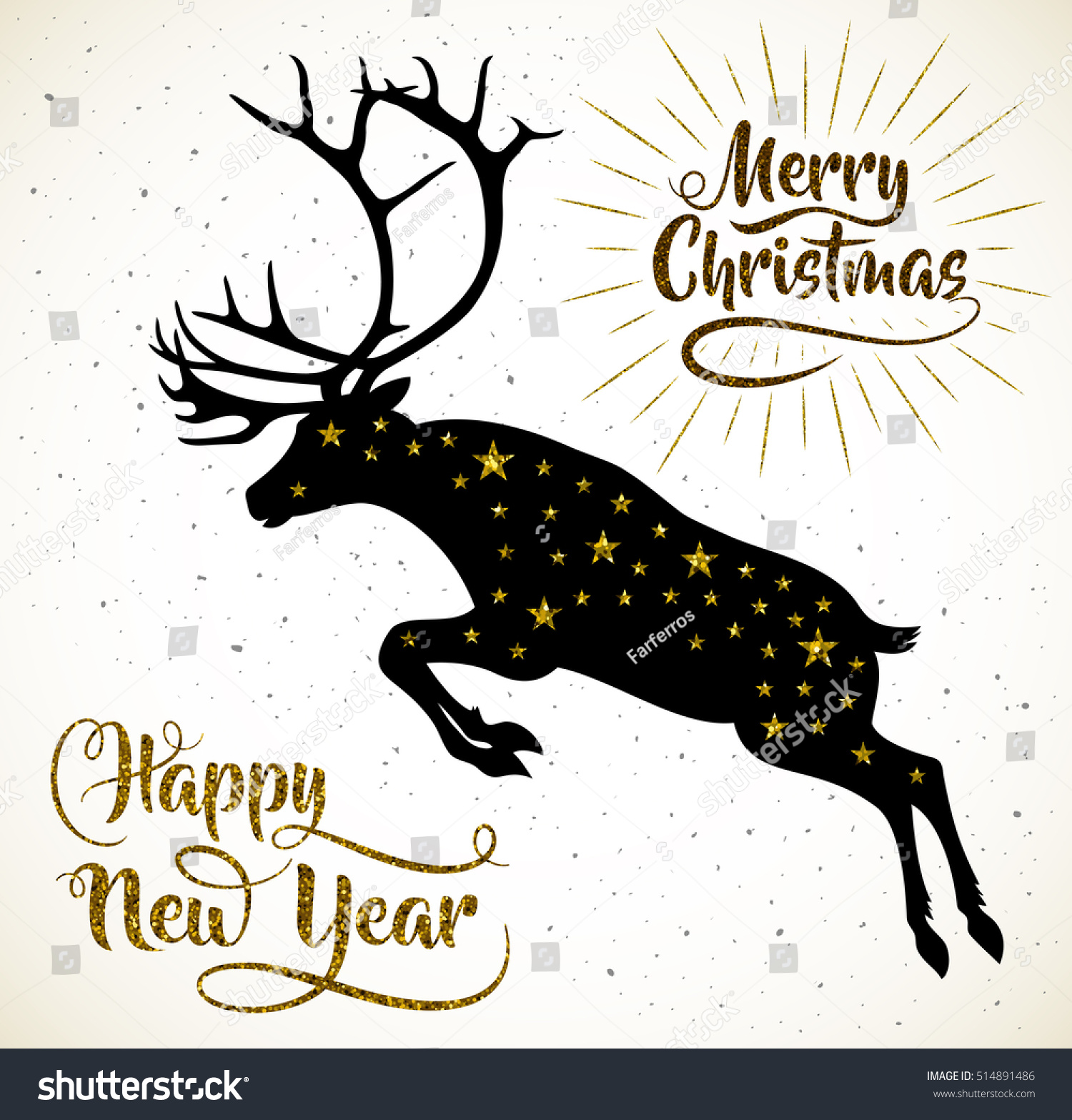 Vector Illustration Leaping Deer Happy New Stock Vector (Royalty Free ...