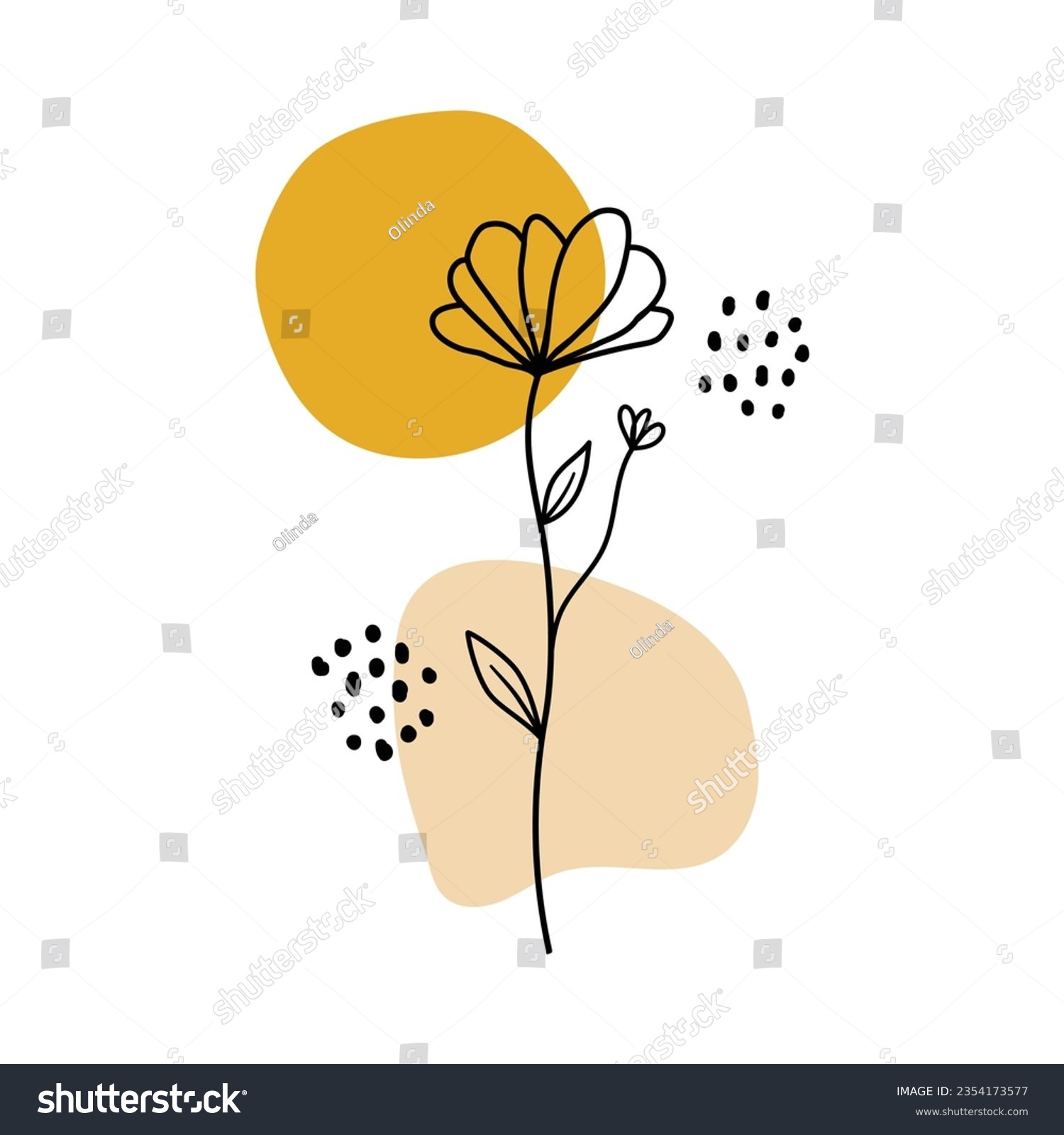 SVG of Vector illustration of lineart wildflower with moon. Design element for logos icons. Modern Boho style doodle art svg