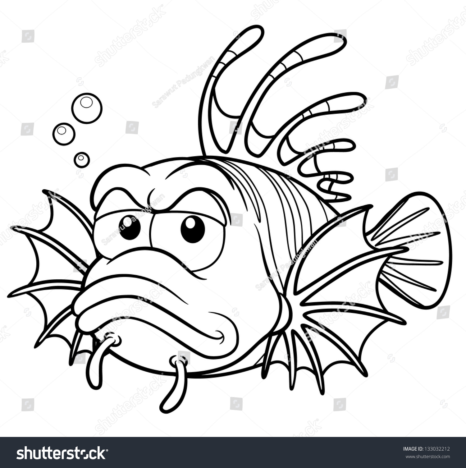 Download Vector Illustration Lionfish Cartoon Coloring Book Stock ...