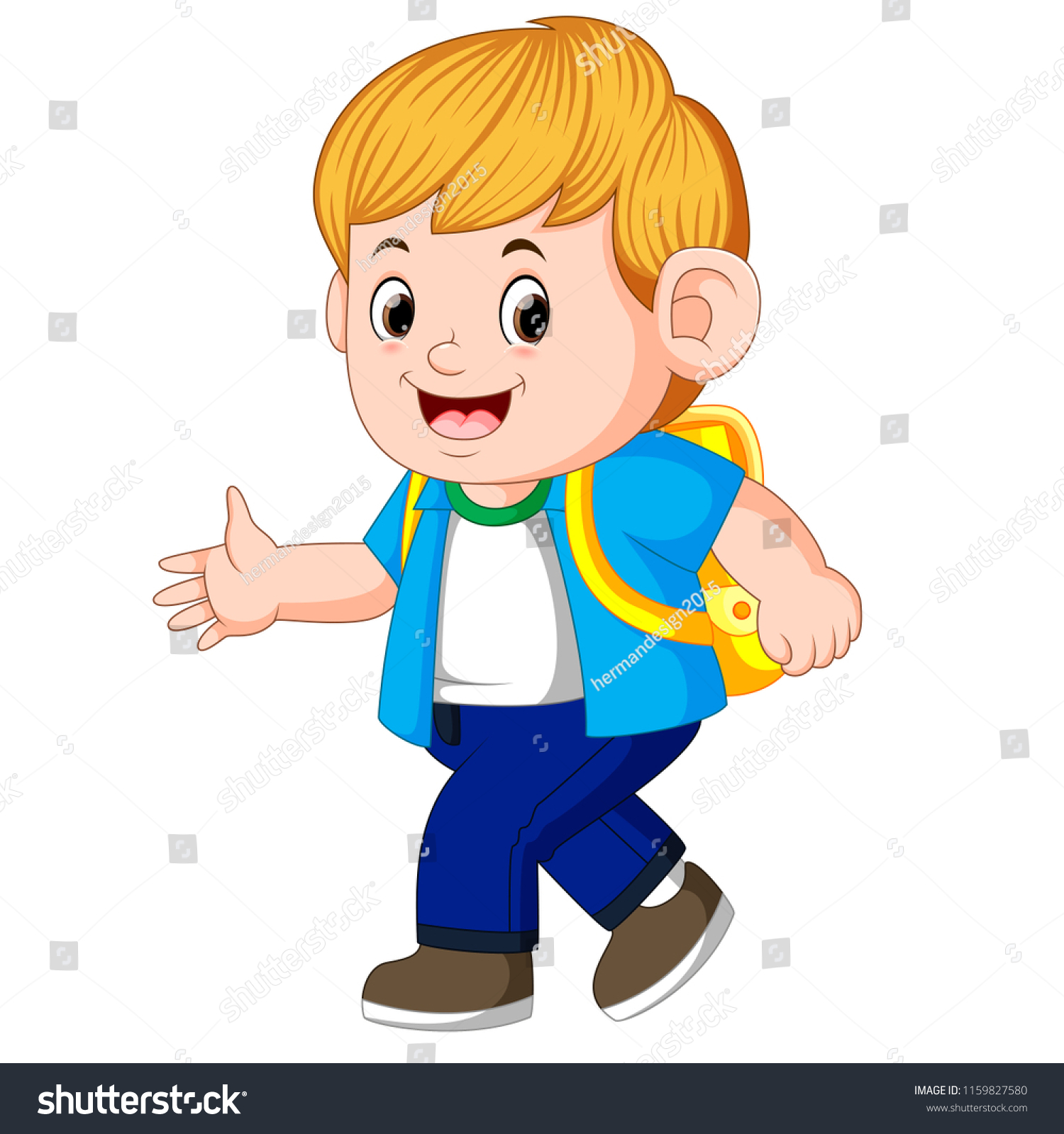 Vector Illustration Little Boy Going School Stock Vector (royalty Free 