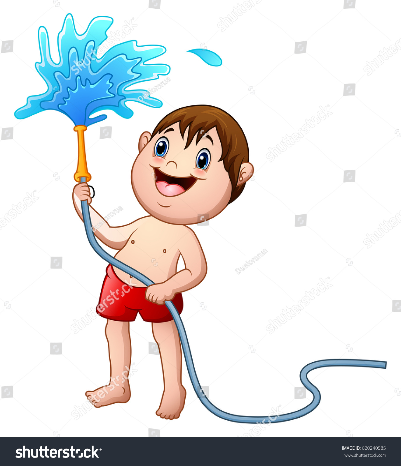 Vector Illustration Little Boy Playing Water Stock Vector Royalty Free