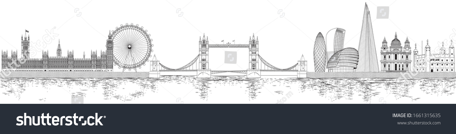 Vector Illustration London Skyline Black White Stock Vector (Royalty ...