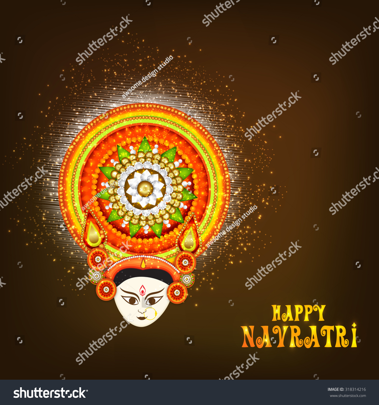 Vector Illustration Maa Durga Golden Background Stock Vector (Royalty