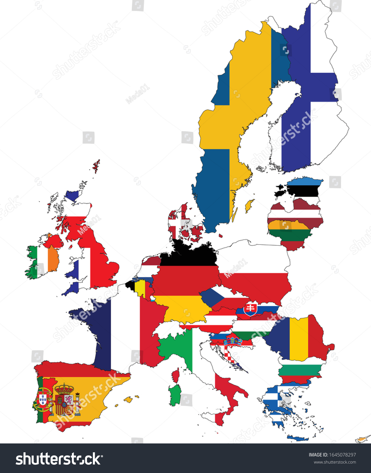 Vector Illustration Map Europe Union Countries Stock Vector (Royalty ...