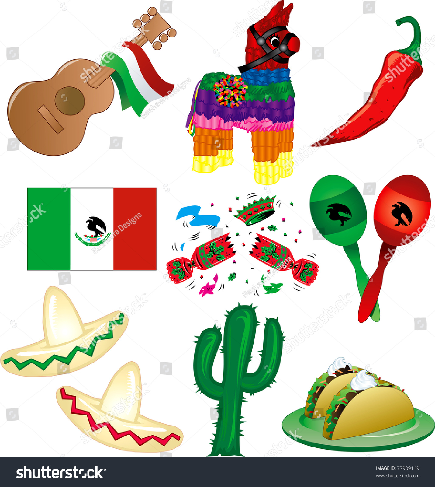 Vector Illustration Of 9 Mexican Party Icons - 77909149 : Shutterstock