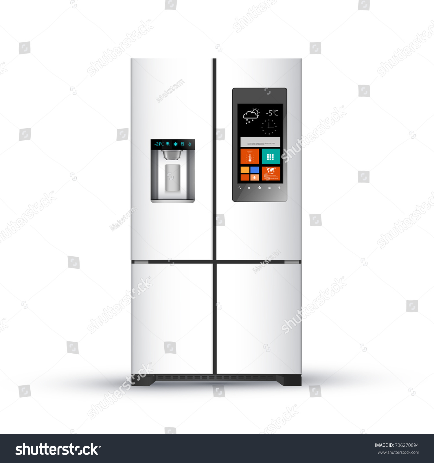 SVG of Vector illustration of  modern realistic fridge on white background.  SMART FRIDGE. svg