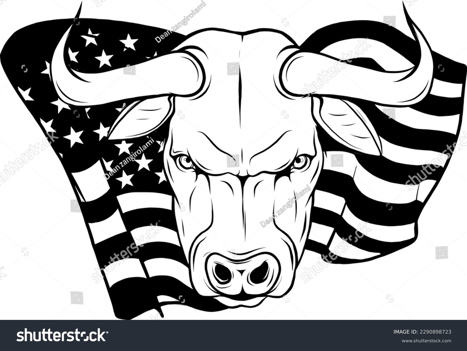 SVG of vector illustration of Monochrome head bull with usa flag svg